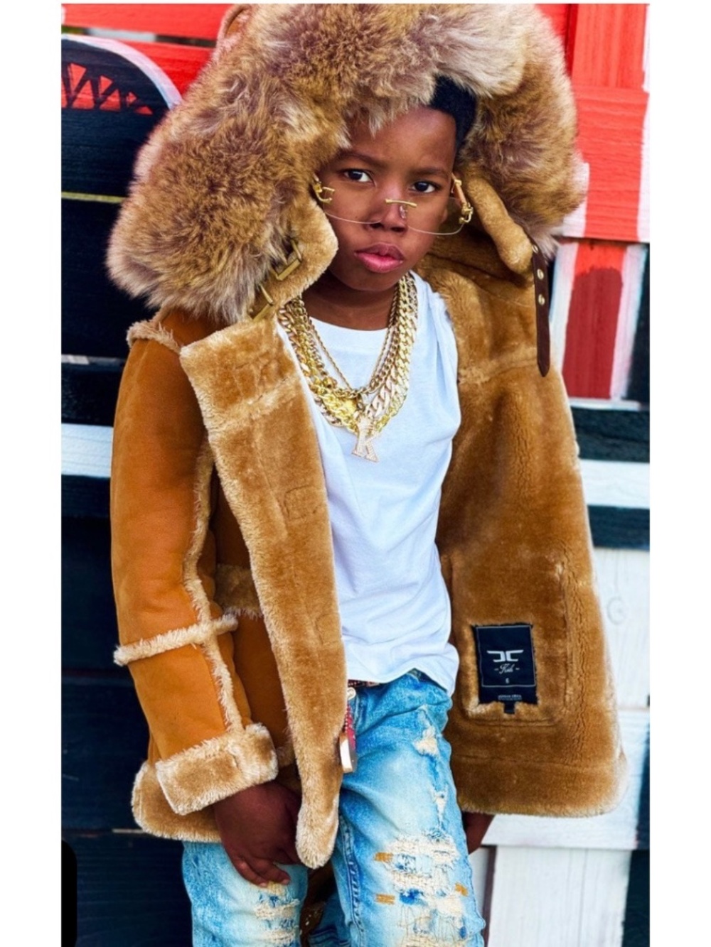 NWOT JORDAN CRAIG KIDS DENALI SHEARLING JACKET (COGNAC) SIZE 5
